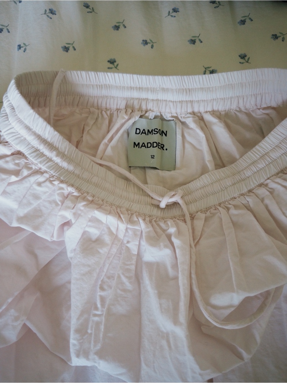 Damson Madder Kelsey Broderie Anglaise Tiered Midi Skirt in Light Pink - Picture 3 of 4